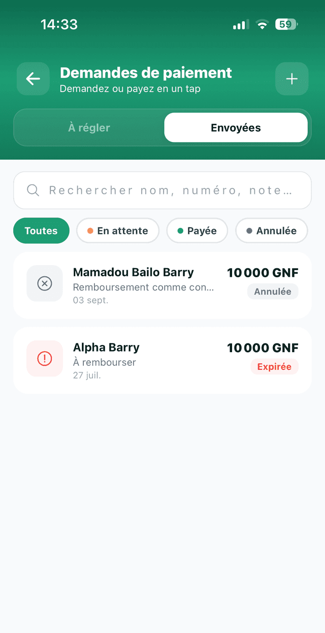 Demandes de paiement