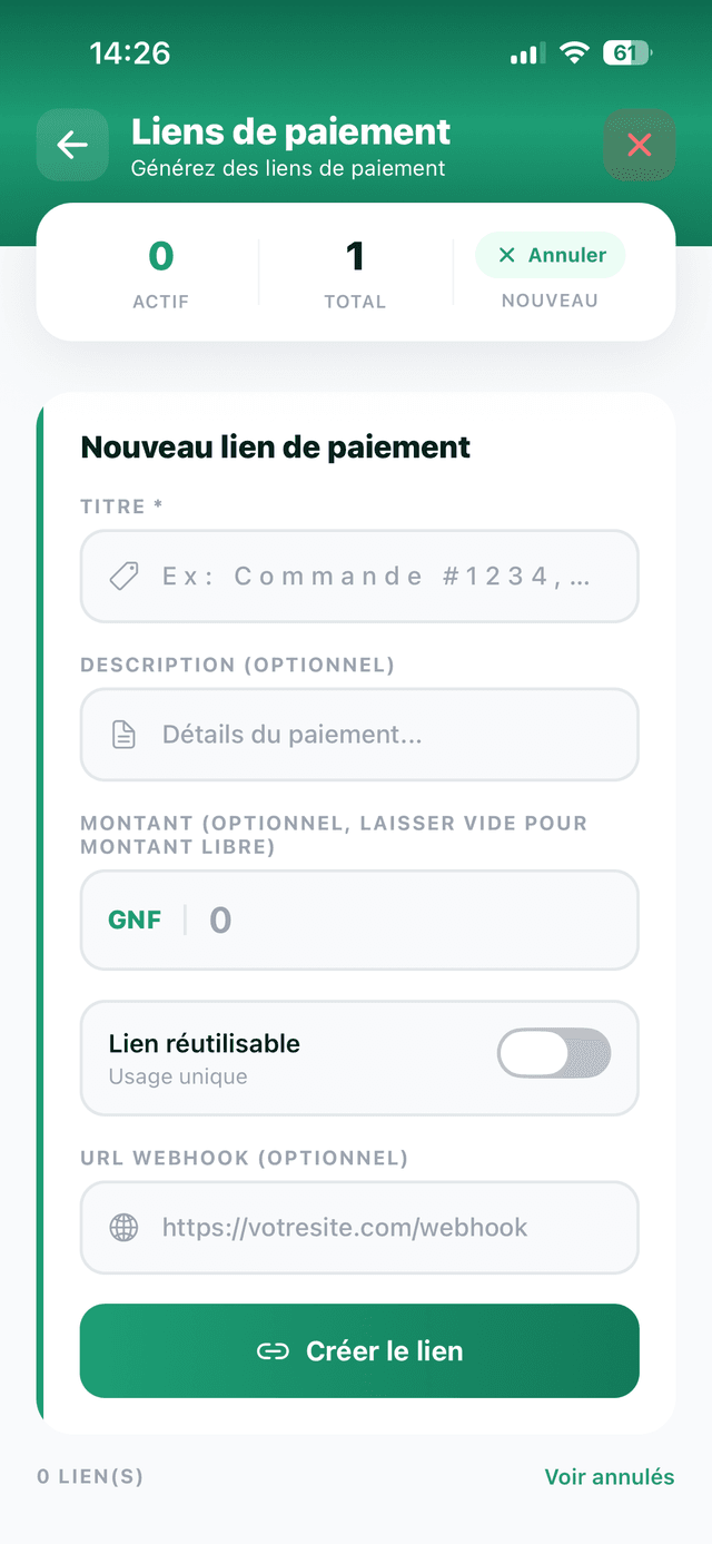 Liens de paiement