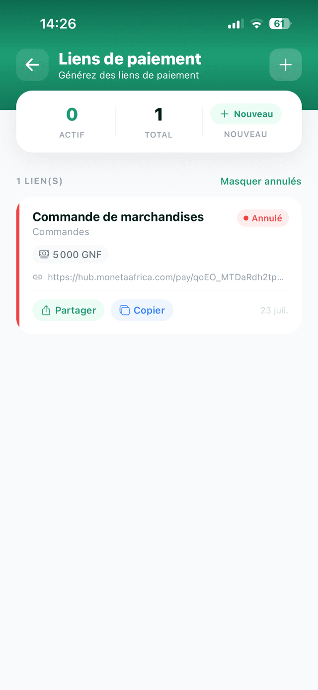 Liens de paiement